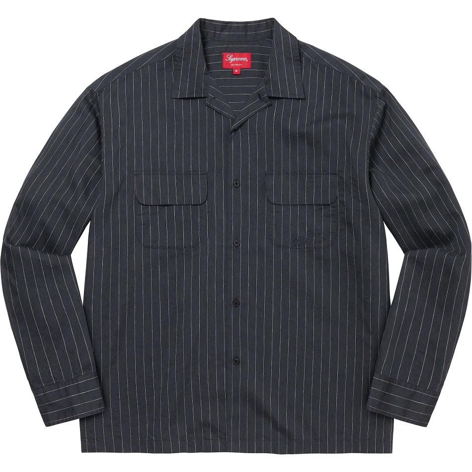 Navy Supreme Pinstripe Linen Shirts | Supreme 257AP